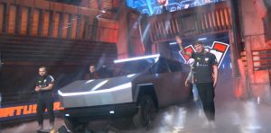 Tesla Cybertruck with laser blade lights shows up at esports Dota 2 game event
